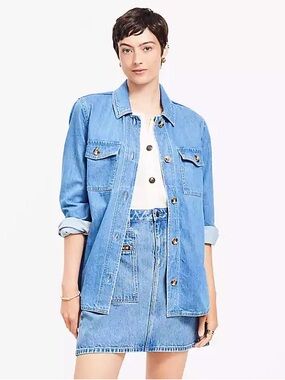 LOFT Blue Denim Shacket Jacket - Women's